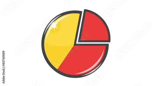 Simple Pie Chart Graphic With Two Segments Yellow And Red Colors And Grey Outline On Black Background