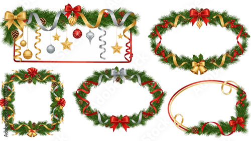 Stunning collection of festive Christmas wreath and garland borders perfect for holiday greetings and elegant seasonal designs