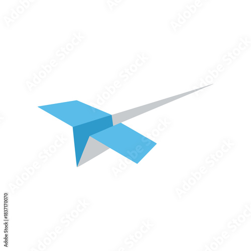 Blue and White Paper Airplane Flying Gracefully Through the Air.