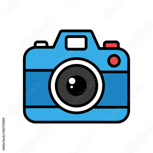 Blue Camera Icon with Black Lens and Red Button.