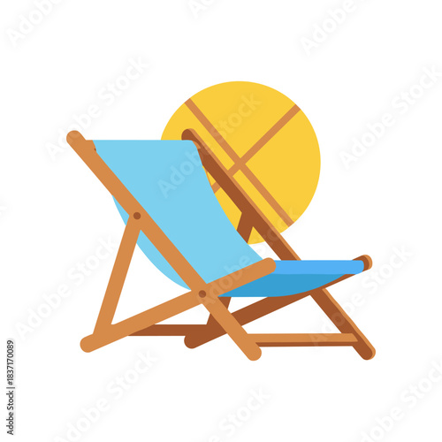 Blue beach chair with a yellow sun in the background.