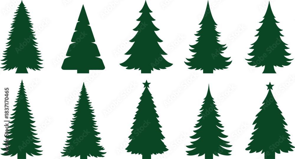 Fototapeta premium Christmas Tree Silhouette Set – Pine and Fir Tree Vector Collection in Green Winter Holiday Design