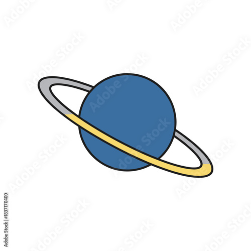 Cartoon Planet with Rings A Simple and Colorful Space Illustration.