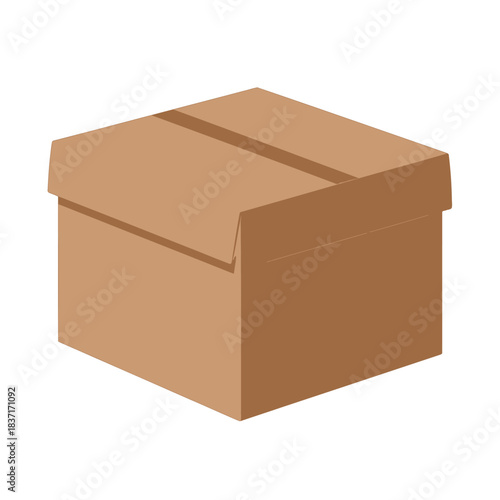 Closed Cardboard Box Illustration in 3D Style