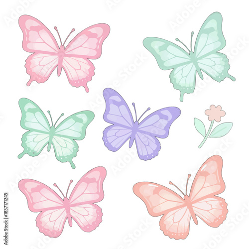 Colorful Butterflies Flat Design Illustrations