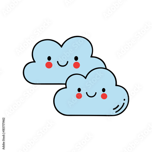 Cute cartoon clouds with happy faces and rosy cheeks.