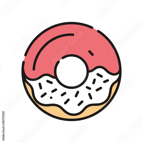 Delicious Pink Frosted Donut with Sprinkles Icon.