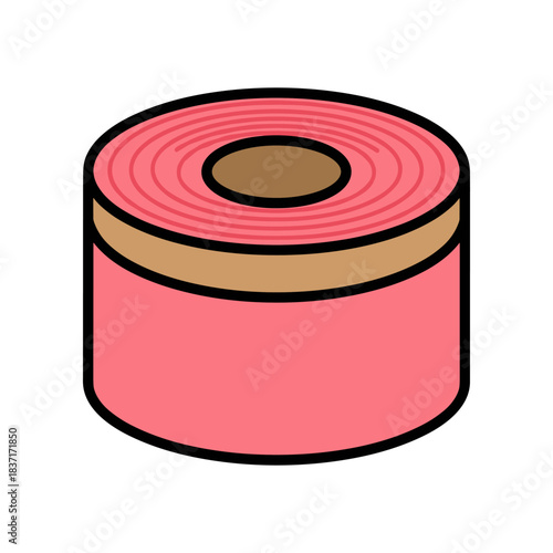 Illustration of a roll of pink tape with a brown core.