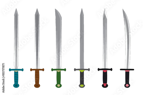 Colorful Sword Handles with Varied Blade Designs Illustration