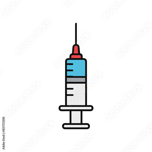 Medical Syringe with Blue Liquid for Injection or Vaccination.