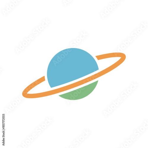 Minimalist Planet Icon with Blue and Green Sphere and Orange Ring.