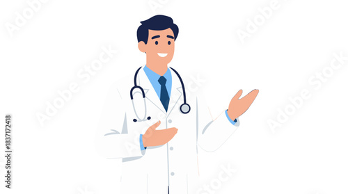 Doctor In White Lab Coat Gesturing Illustration