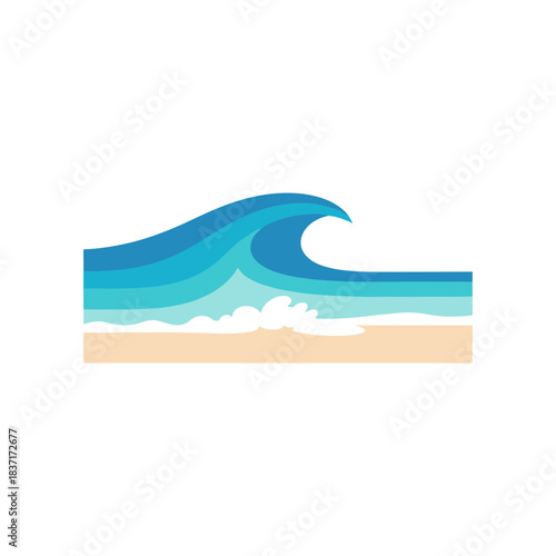 Stylized Ocean Wave Breaking on Sandy Beach Illustration.