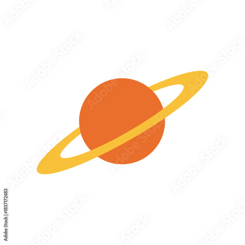 Stylized orange planet with a yellow ring simple and iconic design.