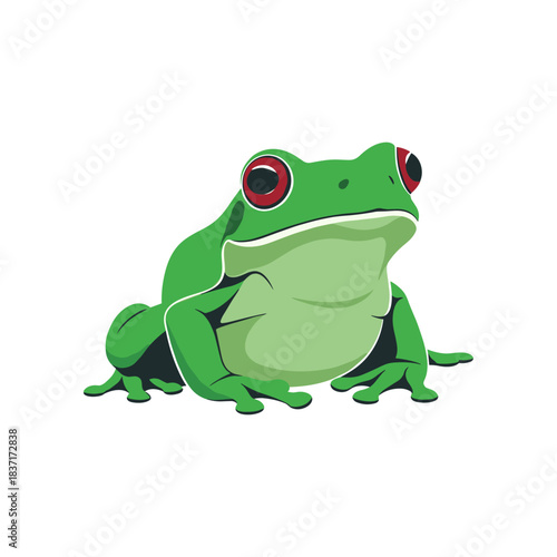 Vibrant Green Frog with Striking Red Eyes Detailed Illustration.