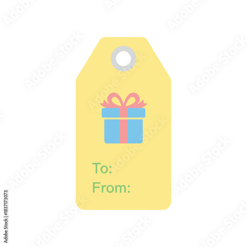 Yellow Gift Tag With Present Illustration and To From Text.
