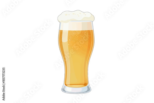 Golden Beer Glass Illustration with Frothy Head