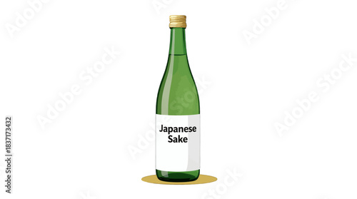 Green Japanese Sake Bottle with White Label
