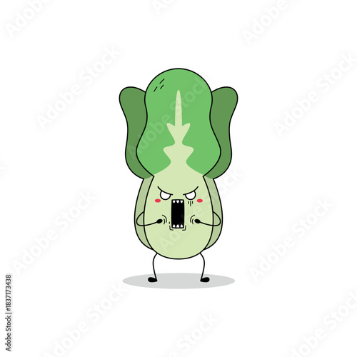Cute lettuce vegetable cartoon character shocked expression doodle