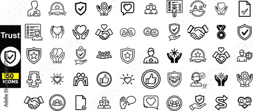 Modern Black and White Trust Outline Vector Icon Set for Business Concepts