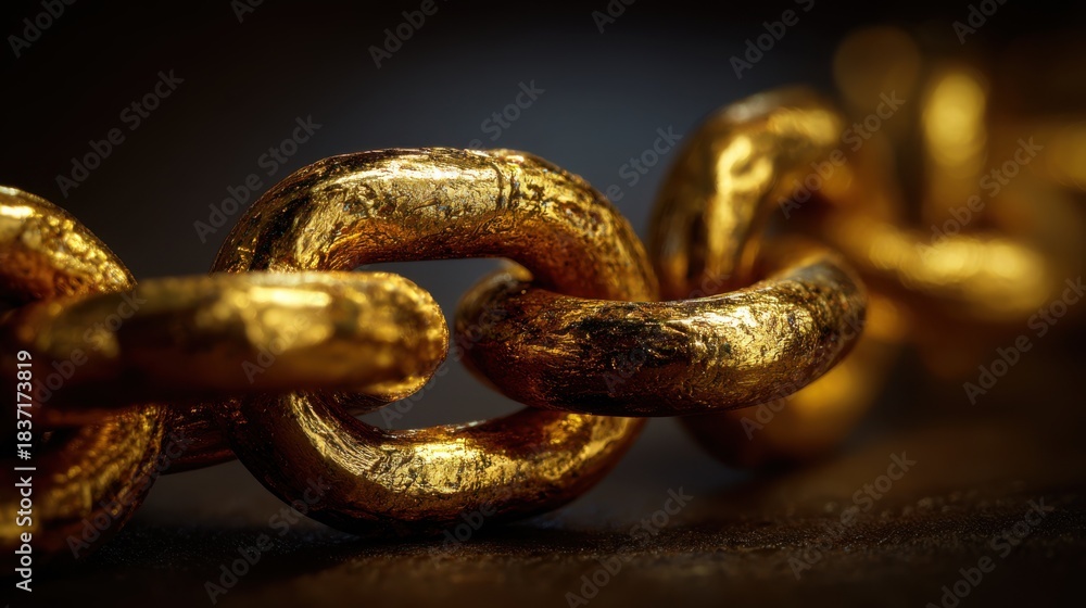 Obraz premium Close up of a thick textured gold chain with a dark moody background
