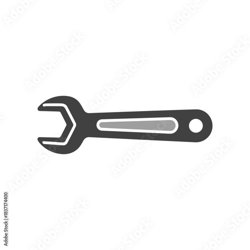 A simple black and white illustration of a wrench tool.