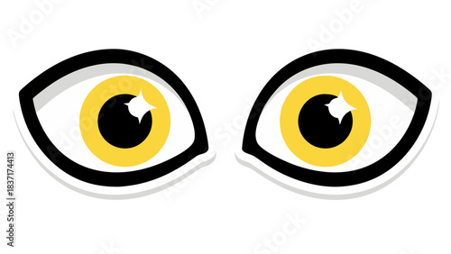 Stylized Close-up of Wide Open Yellow Eyes with Bright White Pupils Against a Black Background with Subtle Highlights