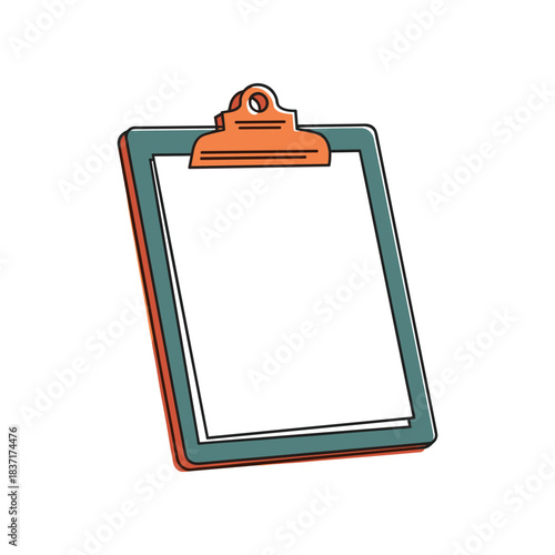 A simple illustration of a clipboard with a blank white paper.