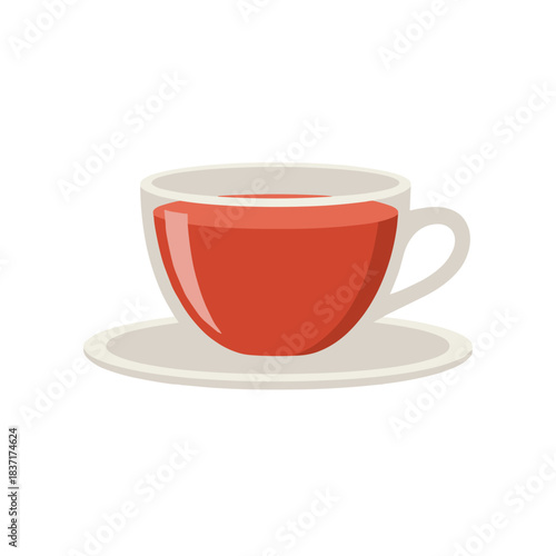 A vibrant red beverage in a clear glass teacup with a saucer.