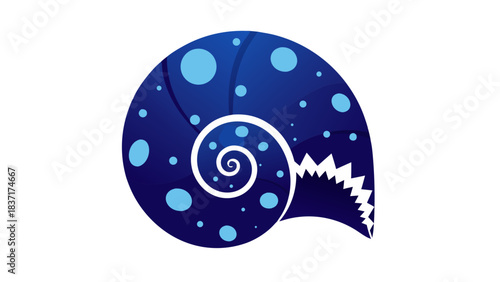 Stylized Blue Seashell with Light Blue Dots Against a Black Background Digital Art