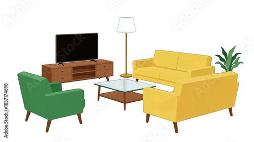 Living Room Furniture Illustration with Sofa and TV