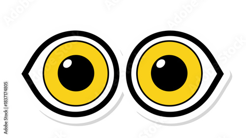 Stylized cartoon eyes with bright yellow irises and black pupils set against a white background with a subtle shadow creating a graphic illustration effect