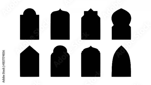 Nine mosque windows silhouett...