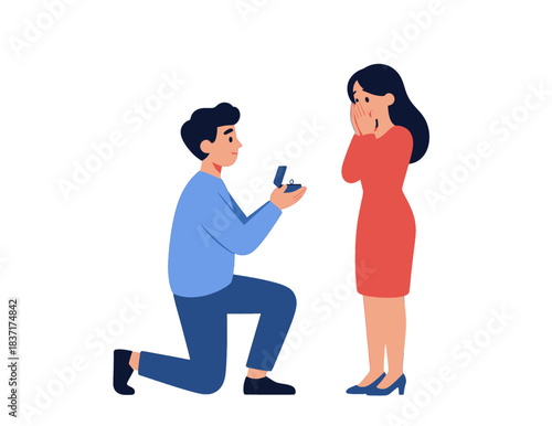 Man Proposing to Surprised Woman Flat Vector Illustration