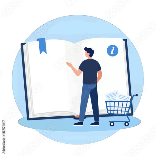 Man Reading Large Open Book Vector Illustration