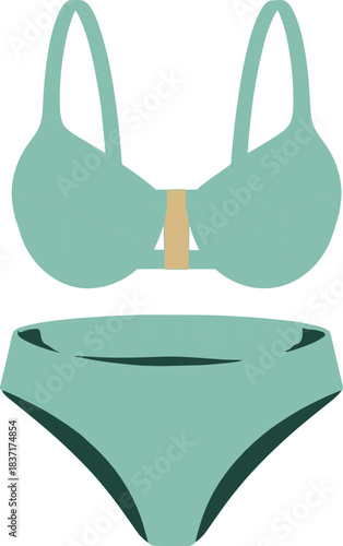 Women's stylish bikini swimsuit flat illustration vector graphic tropical resort beach vacation summer holiday swimwear two-piece apparel design template.