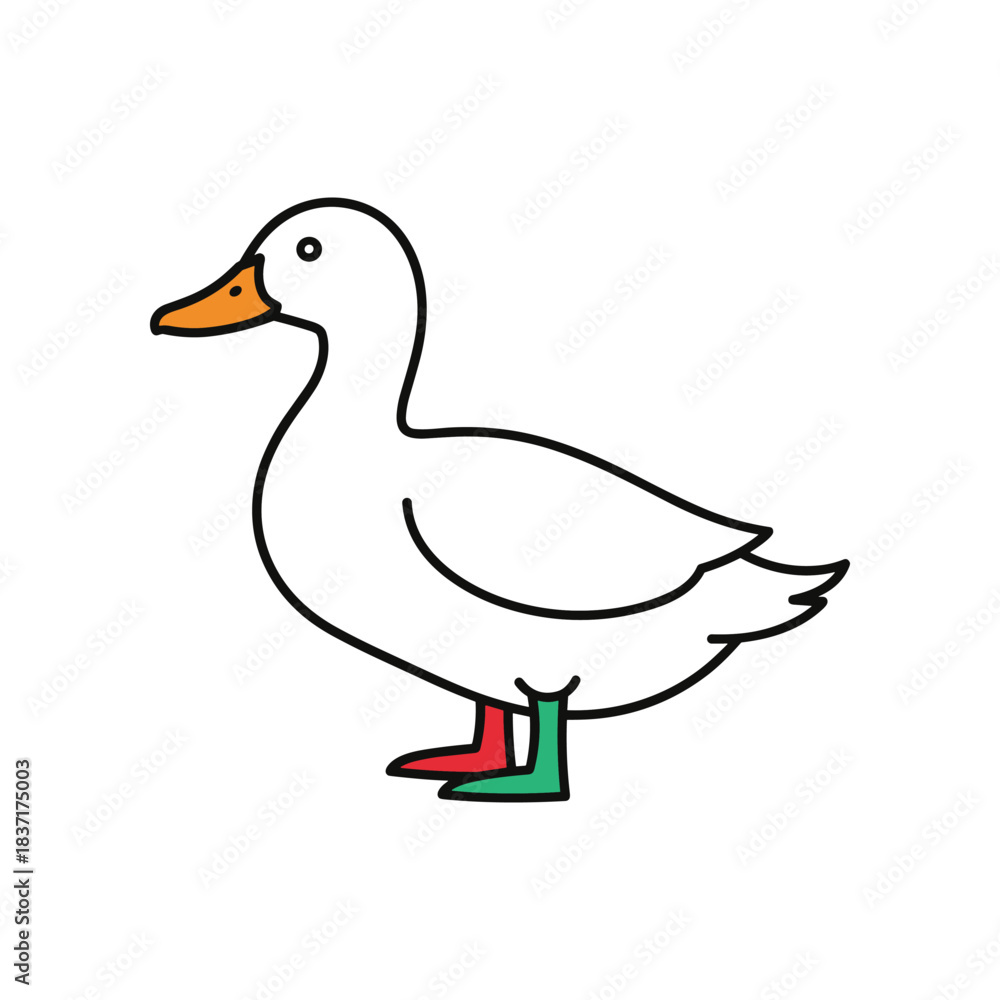 Obraz premium Cartoon Duck with Red and Green Feet Illustration.