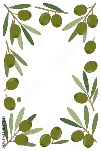 Olive Branch Frame with Green Olives Vector Illustration