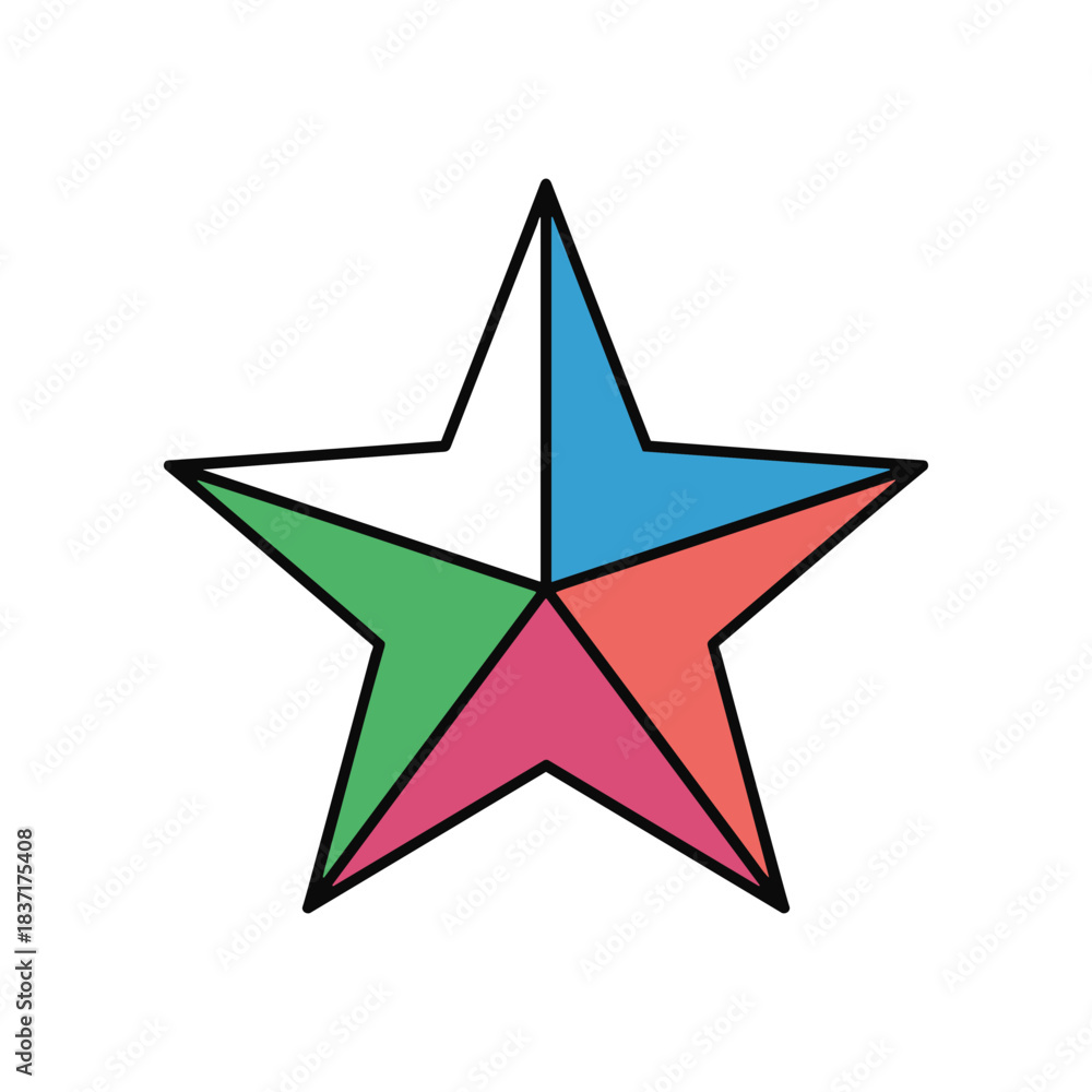 Obraz premium Colorful Star Icon with Geometric Design and Bold Outline.