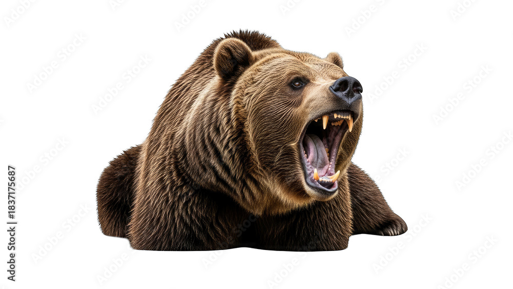 Fototapeta premium Grizzly Bear Roaring on White Background