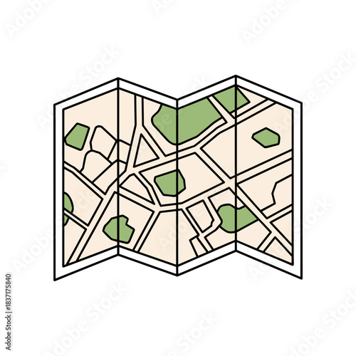 Folded City Map Illustration with Parks and Streets.
