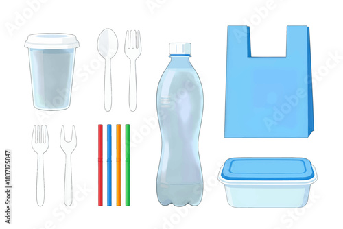 Plastic Waste and Recycling Vector Illustration