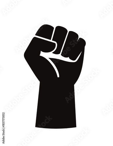Raised Fist Symbol Black and White Line Art