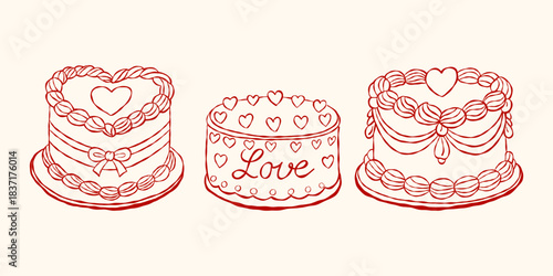 love Valentine Cakes Clipart Set