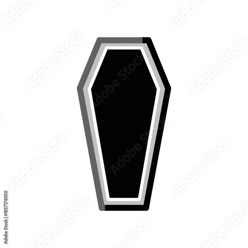 Isolated Black Coffin with Gray and White Outline.