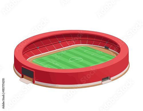 Red Stadium 3D Render with Soccer Field