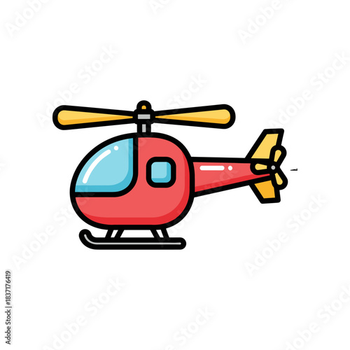 Red Helicopter Cartoon Illustration with Blue Windows and Yellow Accents.