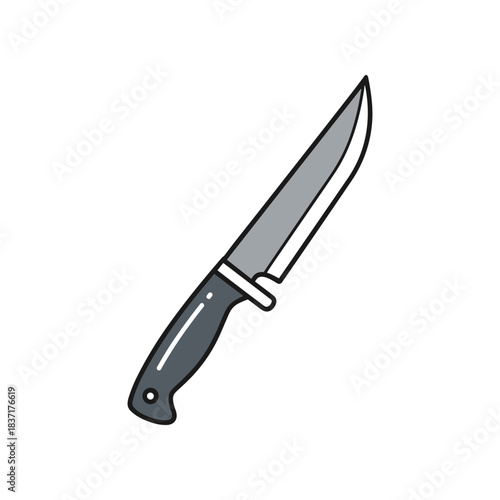 Simple cartoon illustration of a sharp hunting knife isolated.