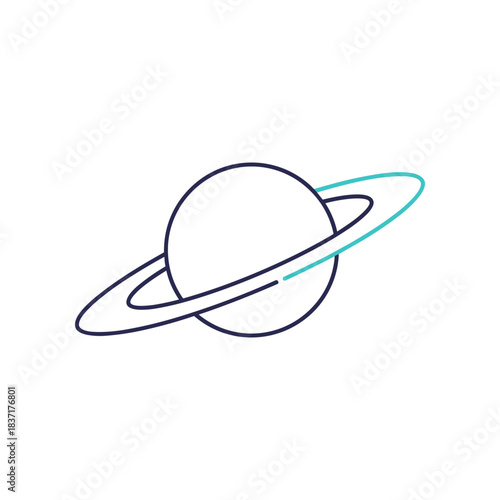 Simple Line Drawing of a Ringed Planet.