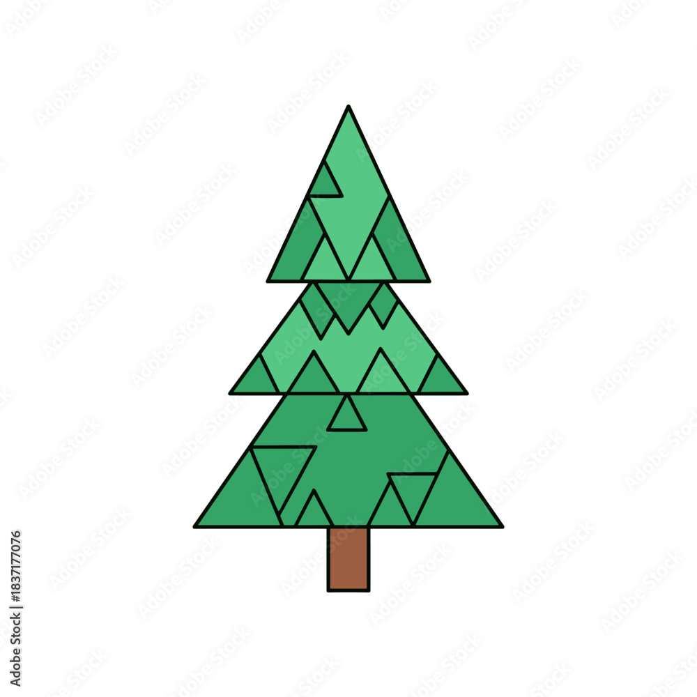 Obraz premium Stylized Christmas Tree Illustration with Geometric Triangle Pattern.